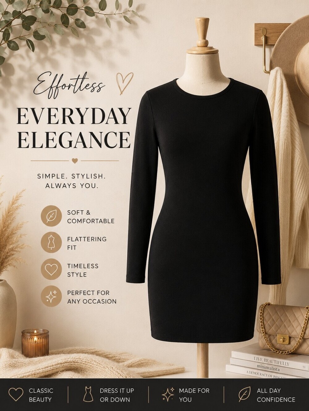 PrettyLittleThing Black Formfitting Mini Dress Long Sleeve With Back Cutout